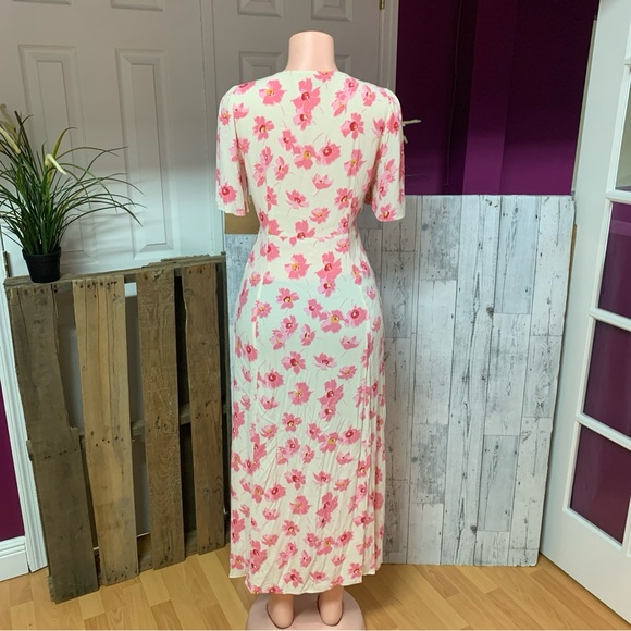 Zara Pink Button Front Midi Floral Dress Sz L - Picture 7 of 9